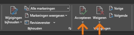 knop alle wijzigingen accepteren of weigeren
